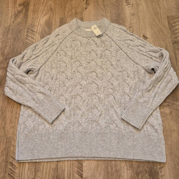 NWT Aerie Women's Grey UnReal Cable Knit Pearl Crewneck Sweater Size XXS-XL - Picture 3 of 6